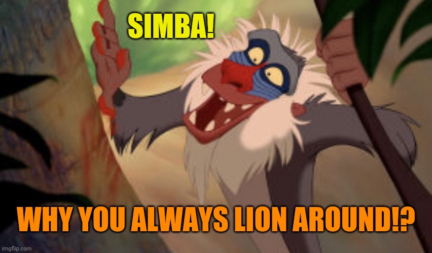 SIMBA! WHY YOU ALWAYS LION AROUND!? | made w/ Imgflip meme maker
