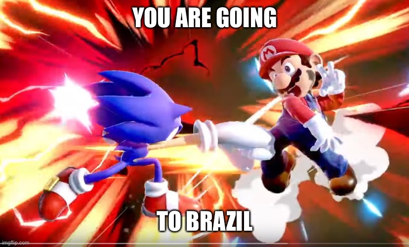 Sonic punches Mario | YOU ARE GOING TO BRAZIL | image tagged in sonic punches mario | made w/ Imgflip meme maker