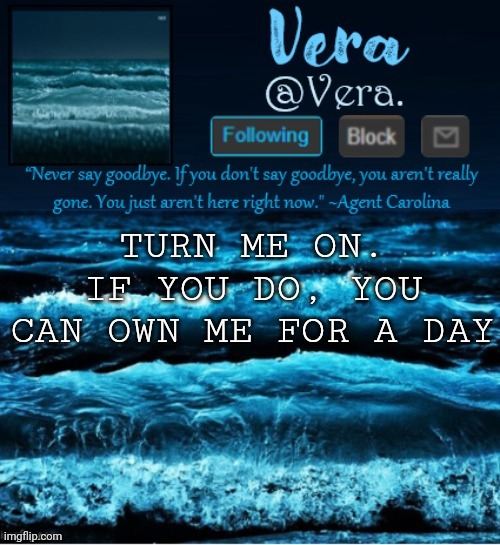5rgj7uik8lew | TURN ME ON.
IF YOU DO, YOU CAN OWN ME FOR A DAY | image tagged in a n n o u n c e r e v i s e d | made w/ Imgflip meme maker