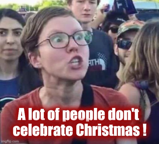 Angry Liberal | A lot of people don't 
celebrate Christmas ! | image tagged in angry liberal | made w/ Imgflip meme maker