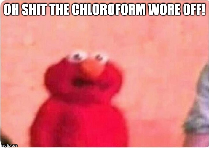 Sickened elmo | OH SHIT THE CHLOROFORM WORE OFF! | image tagged in sickened elmo | made w/ Imgflip meme maker