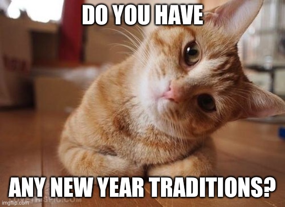 Right after christmas, what are some great traditions? | DO YOU HAVE; ANY NEW YEAR TRADITIONS? | image tagged in curious question cat,question,happy new year,traditions,memes | made w/ Imgflip meme maker