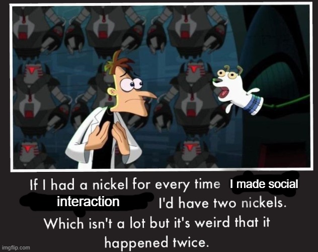 it really is weird | I made social; interaction | image tagged in doof if i had a nickel | made w/ Imgflip meme maker