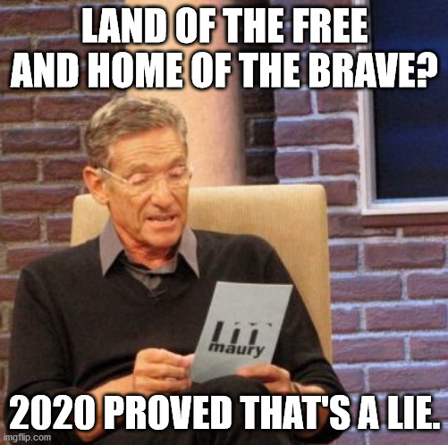 We are no longer a free nation. Wake Up! | LAND OF THE FREE AND HOME OF THE BRAVE? 2020 PROVED THAT'S A LIE. | image tagged in memes,maury lie detector | made w/ Imgflip meme maker