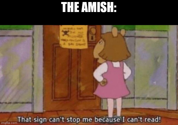 that sign can't stop me because I can't read | THE AMISH: | image tagged in that sign can't stop me because i can't read | made w/ Imgflip meme maker