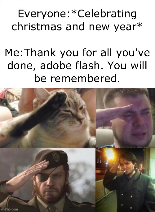 Moments of silence for Adobe Flash please. | image tagged in adobe,goodbye,crying salute,salute,thank you everyone | made w/ Imgflip meme maker