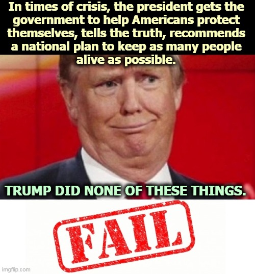 Disagree? Go inject some bleach. | In times of crisis, the president gets the 
government to help Americans protect 
themselves, tells the truth, recommends 
a national plan to keep as many people 
alive as possible. TRUMP DID NONE OF THESE THINGS. | image tagged in trump,murderer,incompetence | made w/ Imgflip meme maker