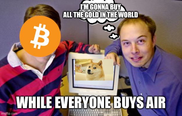 Elon’s new plan | I’M GONNA BUY 
ALL THE GOLD IN THE WORLD; WHILE EVERYONE BUYS AIR | image tagged in elon musk | made w/ Imgflip meme maker