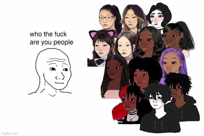 Who tf r these ppl of a different gender and skintone rioting I just wanted to be a white guy cartoon in peace maga | image tagged in wojak vs wokejak,wojak,big brain wojak,racism,sexism,maga | made w/ Imgflip meme maker