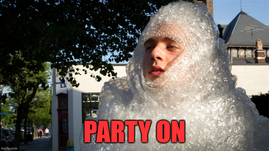bubble wrap safety boi | PARTY ON | image tagged in bubble wrap safety boi | made w/ Imgflip meme maker