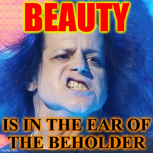 Constipated Danzig | BEAUTY IS IN THE EAR OF
THE BEHOLDER | image tagged in constipated danzig | made w/ Imgflip meme maker