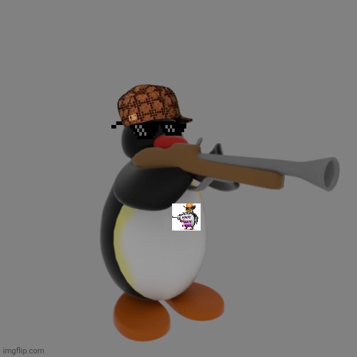 Pingucci with a funny person badge. | image tagged in pingu with a gun | made w/ Imgflip meme maker