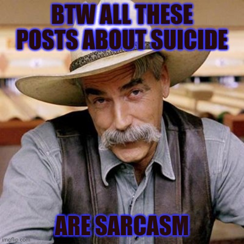 SARCASM COWBOY | BTW ALL THESE POSTS ABOUT SUICIDE; ARE SARCASM | image tagged in sarcasm cowboy | made w/ Imgflip meme maker