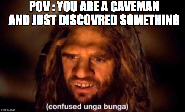 Confused Unga Bunga | POV : YOU ARE A CAVEMAN AND JUST DISCOVRED SOMETHING | image tagged in confused unga bunga | made w/ Imgflip meme maker
