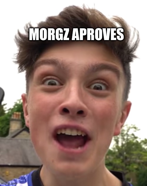 Crazy happy morgz | MORGZ APPROVES | image tagged in crazy happy morgz | made w/ Imgflip meme maker