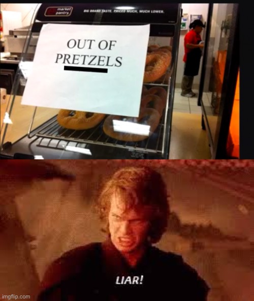 Nope no pretzels for u | image tagged in anakin liar | made w/ Imgflip meme maker