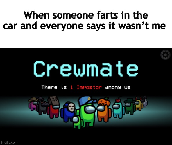 Among Us Crewmate | When someone farts in the car and everyone says it wasn’t me | image tagged in among us crewmate | made w/ Imgflip meme maker