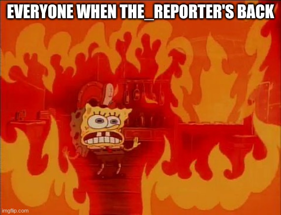 Burning Spongebob | EVERYONE WHEN THE_REPORTER'S BACK | image tagged in burning spongebob | made w/ Imgflip meme maker