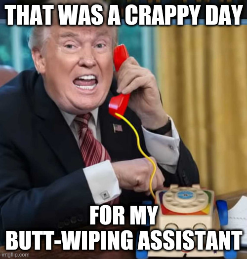 I'm the president | THAT WAS A CRAPPY DAY; FOR MY BUTT-WIPING ASSISTANT | image tagged in i'm the president | made w/ Imgflip meme maker