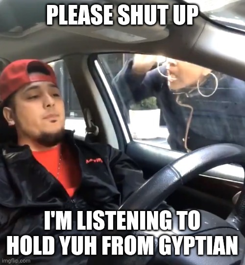 It's true. I'm vibin my favorite childhood music. | PLEASE SHUT UP; I'M LISTENING TO HOLD YUH FROM GYPTIAN | image tagged in stfu im listening to | made w/ Imgflip meme maker