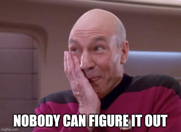 Picard smirk | NOBODY CAN FIGURE IT OUT | image tagged in picard smirk | made w/ Imgflip meme maker