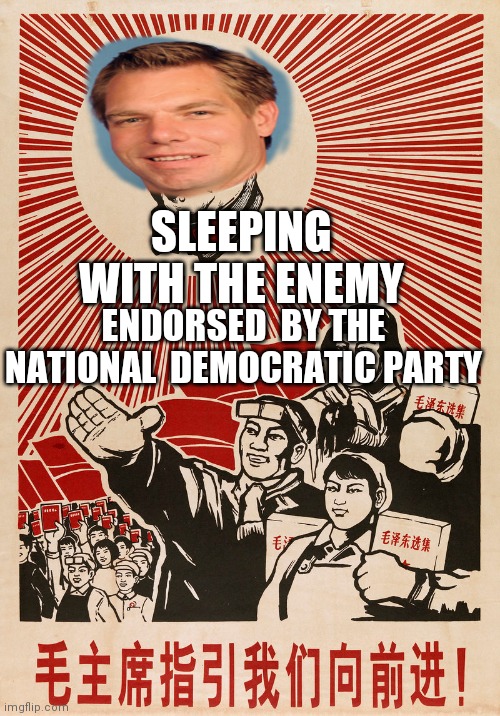 Suckssowell | SLEEPING WITH THE ENEMY; ENDORSED  BY THE NATIONAL  DEMOCRATIC PARTY | image tagged in distracted boyfriend | made w/ Imgflip meme maker