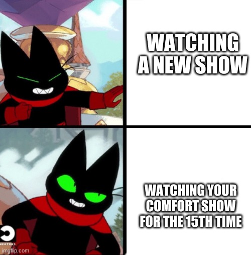 it's a long story..... |  WATCHING A NEW SHOW; WATCHING YOUR COMFORT SHOW FOR THE 15TH TIME | image tagged in cartoon network | made w/ Imgflip meme maker
