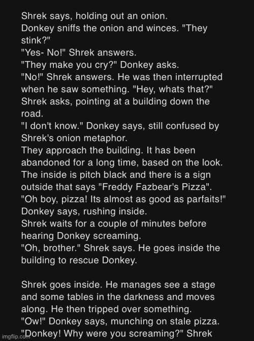 Shrek in FNAF (part 2) | image tagged in memes,funny,shrek,donkey,fnaf,story | made w/ Imgflip meme maker