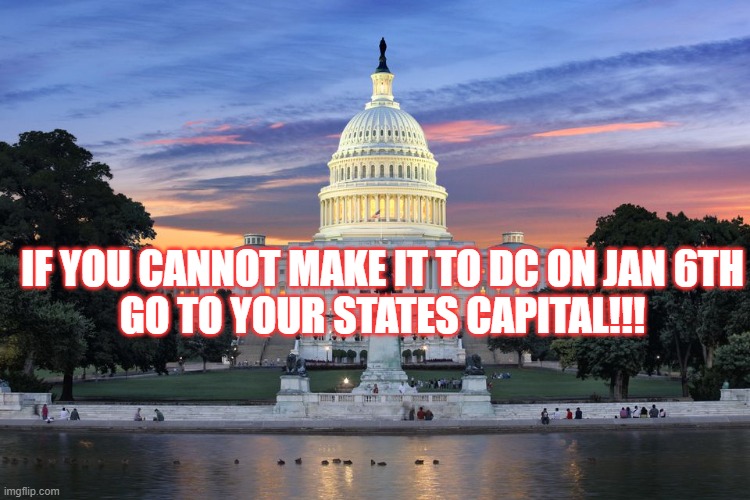 Washington DC swamp | IF YOU CANNOT MAKE IT TO DC ON JAN 6TH
GO TO YOUR STATES CAPITAL!!! | image tagged in washington dc swamp | made w/ Imgflip meme maker