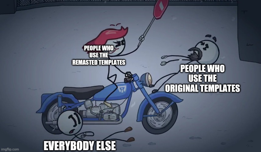 Henry Stickmin Convict Allies | PEOPLE WHO USE THE REMASTED TEMPLATES; PEOPLE WHO USE THE ORIGINAL TEMPLATES; EVERYBODY ELSE | image tagged in henry stickmin convict allies,henry stickmin | made w/ Imgflip meme maker