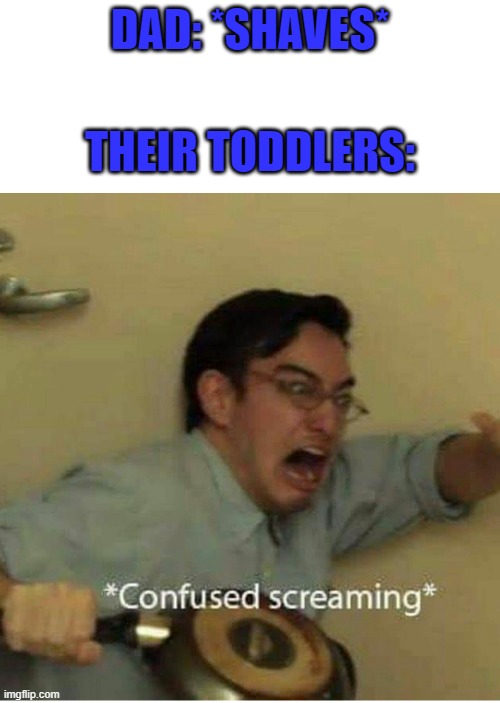 Every infant's reaction when dad's beard is gone | THEIR TODDLERS:; DAD: *SHAVES* | image tagged in confused screaming,memes | made w/ Imgflip meme maker