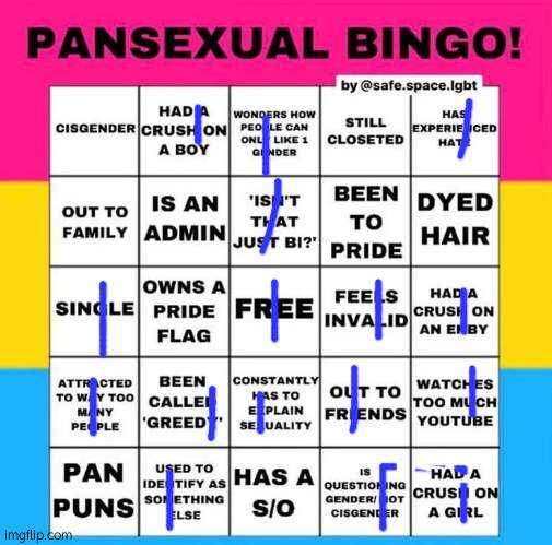E | image tagged in pansexual bingo | made w/ Imgflip meme maker
