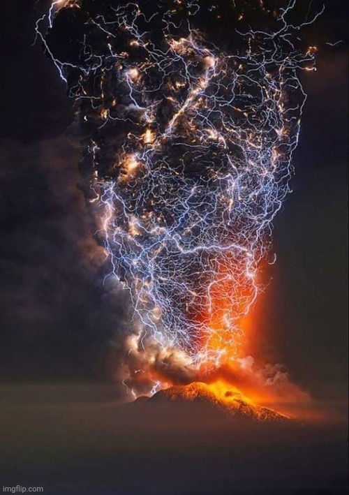 Lightning and Lava - Calbuco eruption 2015 (long exposure shot).  Photo credit: Francisconegroni | image tagged in lightning,lava,volcano,awesome,photography | made w/ Imgflip meme maker
