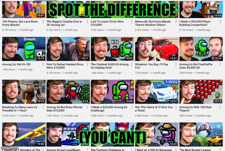 SPOT THE DIFFERENCE; (YOU CANT) | image tagged in mr beast,gaming,meme | made w/ Imgflip meme maker