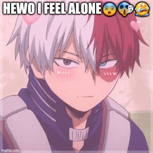 Alone | HEWO I FEEL ALONE😵😱😭 | image tagged in shoto todoroki blushing | made w/ Imgflip meme maker