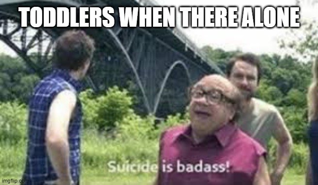suicide is badass | TODDLERS WHEN THERE ALONE | image tagged in suicide is badass | made w/ Imgflip meme maker