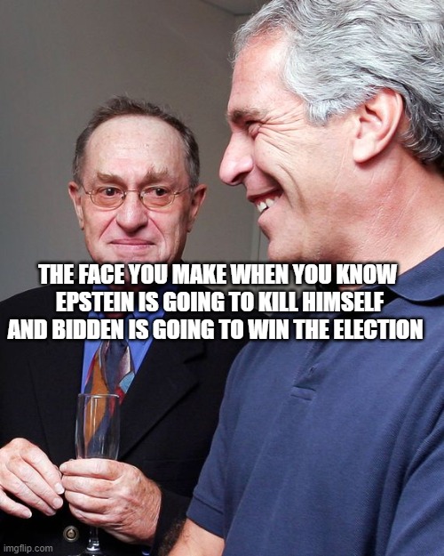 Epstein Dershowitz | THE FACE YOU MAKE WHEN YOU KNOW  EPSTEIN IS GOING TO KILL HIMSELF AND BIDDEN IS GOING TO WIN THE ELECTION | image tagged in epstein dershowitz | made w/ Imgflip meme maker