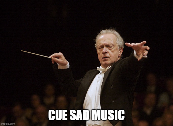 Cue the sad music | CUE SAD MUSIC | image tagged in cue the sad music | made w/ Imgflip meme maker