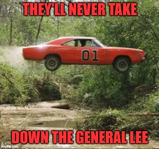 General Lee car | THEY'LL NEVER TAKE DOWN THE GENERAL LEE | image tagged in general lee car | made w/ Imgflip meme maker