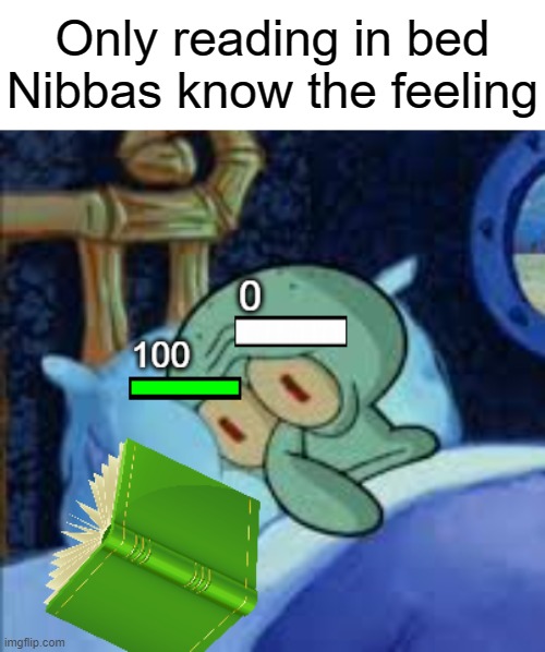 Only reading in bed Nibbas know the feeling | image tagged in squidward,spongebob | made w/ Imgflip meme maker