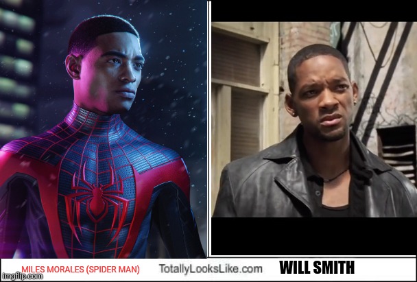 Miles Morales Looks Like Will Smith | WILL SMITH; MILES MORALES (SPIDER MAN) | image tagged in will smith,spiderman,totally looks like | made w/ Imgflip meme maker