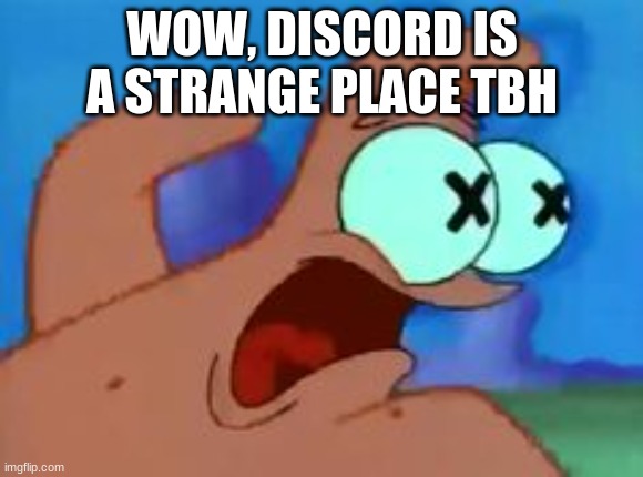 Patrick star | WOW, DISCORD IS A STRANGE PLACE TBH | image tagged in patrick star | made w/ Imgflip meme maker