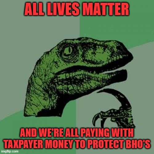 Philosoraptor Meme | ALL LIVES MATTER AND WE'RE ALL PAYING WITH TAXPAYER MONEY TO PROTECT BHO'S | image tagged in memes,philosoraptor | made w/ Imgflip meme maker