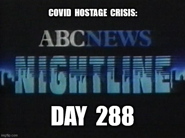 Nightline Hostage Crisis | COVID  HOSTAGE  CRISIS:; DAY  288 | image tagged in nightline | made w/ Imgflip meme maker