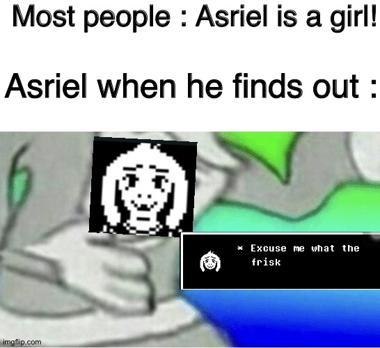 Excuse me wtf blank template | Most people : Asriel is a girl! Asriel when he finds out : | image tagged in excuse me wtf blank template,asriel,undertale,transgender,gender,goat | made w/ Imgflip meme maker