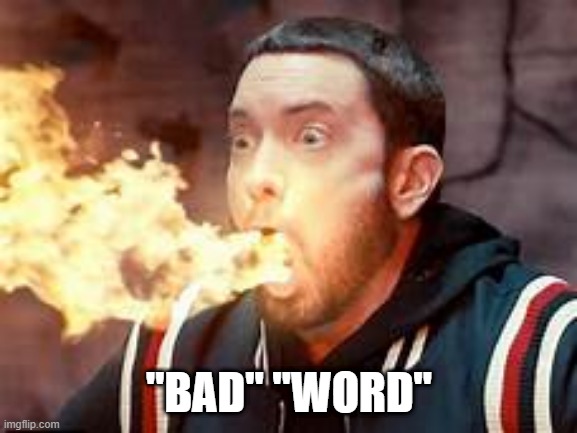 Bad Word | image tagged in bad,word,eminem,funny,fire,dead | made w/ Imgflip meme maker