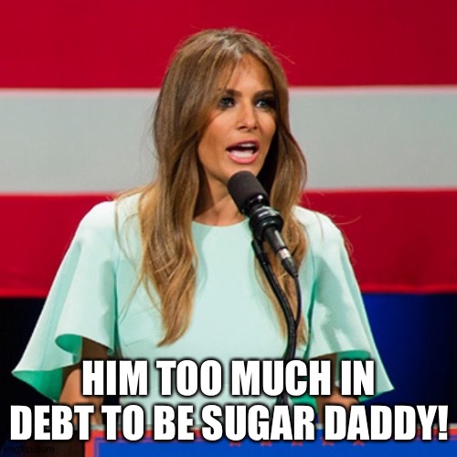 Melania Trump | HIM TOO MUCH IN DEBT TO BE SUGAR DADDY! | image tagged in melania trump | made w/ Imgflip meme maker