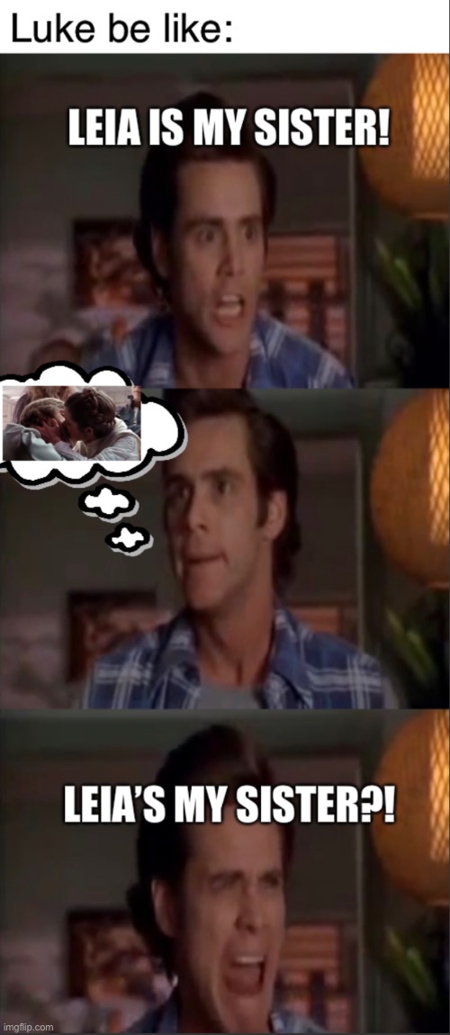 Leia is my sister!!! | image tagged in funny,memes,ace ventura,star wars | made w/ Imgflip meme maker