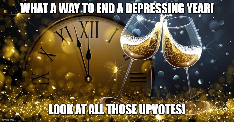 Happy New Year | WHAT A WAY TO END A DEPRESSING YEAR! LOOK AT ALL THOSE UPVOTES! | image tagged in happy new year | made w/ Imgflip meme maker