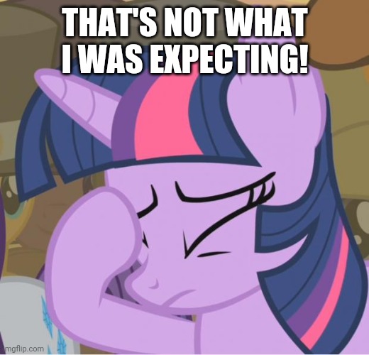 Mlp Twilight Sparkle facehoof | THAT'S NOT WHAT I WAS EXPECTING! | image tagged in mlp twilight sparkle facehoof | made w/ Imgflip meme maker